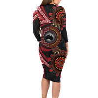 Tonga and Australia Together Long Sleeve Bodycon Dress Ngatu Art Tribal Aboriginal Tattoo Pattern