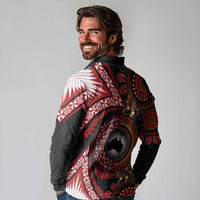 Tonga and Australia Together Long Sleeve Polo Shirt Ngatu Art Tribal Aboriginal Tattoo Pattern