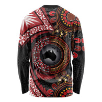 Tonga and Australia Together Long Sleeve Shirt Ngatu Art Tribal Aboriginal Tattoo Pattern