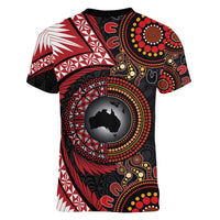 Tonga and Australia Together Women V-Neck T-Shirt Ngatu Art Tribal Aboriginal Tattoo Pattern