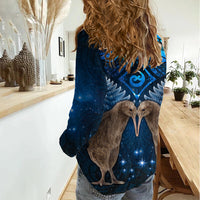 New Zealand Maori Matariki Women Casual Shirt Hongi Kiwi Bird and Silver Fern LT03