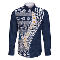 Hawaii Plumeria Tribal Vintage Family Matching Off The Shoulder Long Sleeve Dress and Hawaiian Shirt Special Blue LT03 Dad's Shirt - Long Sleeve Blue - Polynesian Pride