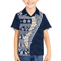 Hawaii Plumeria Tribal Vintage Family Matching Short Sleeve Bodycon Dress and Hawaiian Shirt Special Blue