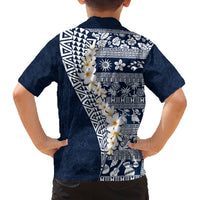 Hawaii Plumeria Tribal Vintage Family Matching Tank Maxi Dress and Hawaiian Shirt Special Blue LT03 - Polynesian Pride