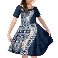 Hawaii Plumeria Tribal Vintage Family Matching Tank Maxi Dress and Hawaiian Shirt Special Blue LT03 Daughter's Dress Blue - Polynesian Pride