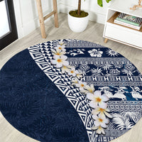 Hawaii Plumeria Tribal Vintage Round Carpet Special Blue LT03 Blue - Polynesian Pride