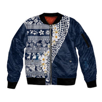 Hawaii Plumeria Tribal Vintage Sleeve Zip Bomber Jacket Special Blue