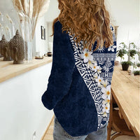 Hawaii Plumeria Tribal Vintage Women Casual Shirt Special Blue