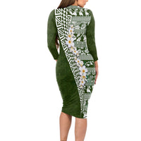 Hawaii Plumeria Tribal Vintage Long Sleeve Bodycon Dress Special Green