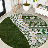 Hawaii Plumeria Tribal Vintage Round Carpet Special Green LT03 Green - Polynesian Pride