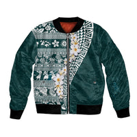 Hawaii Plumeria Tribal Vintage Bomber Jacket Special Turquoise