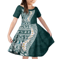Hawaii Plumeria Tribal Vintage Family Matching Off The Shoulder Long Sleeve Dress and Hawaiian Shirt Special Turquoise LT03 Daughter's Dress Turquoise - Polynesian Pride