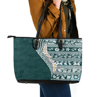 Hawaii Plumeria Tribal Vintage Leather Tote Bag Special Turquoise LT03 - Polynesian Pride