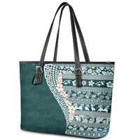 Hawaii Plumeria Tribal Vintage Leather Tote Bag Special Turquoise LT03 - Polynesian Pride