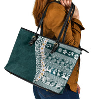 Hawaii Plumeria Tribal Vintage Leather Tote Bag Special Turquoise LT03 - Polynesian Pride