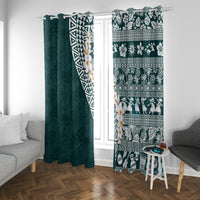 Hawaii Plumeria Tribal Vintage Window Curtain Special Turquoise