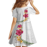 Hawaiian Plumeria and Hibiscus Family Matching Off The Shoulder Long Sleeve Dress and Hawaiian Shirt White Mode LT03 - Polynesian Pride