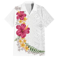 Hawaiian Plumeria and Hibiscus Family Matching Off Shoulder Short Dress and Hawaiian Shirt White Mode LT03 Dad's Shirt - Short Sleeve White - Polynesian Pride