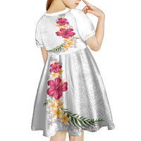 Hawaiian Plumeria and Hibiscus Kid Short Sleeve Dress White Mode LT03 - Polynesian Pride