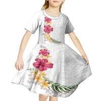 Hawaiian Plumeria and Hibiscus Kid Short Sleeve Dress White Mode LT03 - Polynesian Pride