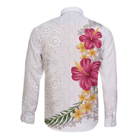 Hawaiian Plumeria and Hibiscus Long Sleeve Button Shirt White Mode LT03 - Polynesian Pride