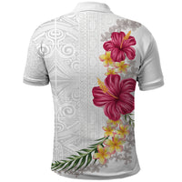 Hawaiian Plumeria and Hibiscus Polo Shirt White Mode