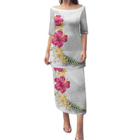 Hawaiian Plumeria and Hibiscus Puletasi White Mode LT03 Long Dress White - Polynesian Pride