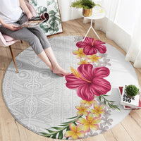 Hawaiian Plumeria and Hibiscus Round Carpet White Mode LT03 - Polynesian Pride