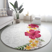 Hawaiian Plumeria and Hibiscus Round Carpet White Mode LT03 - Polynesian Pride