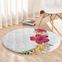 Hawaiian Plumeria and Hibiscus Round Carpet White Mode LT03 - Polynesian Pride