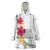 Hawaiian Plumeria and Hibiscus Wearable Blanket Hoodie White Mode