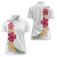 Hawaiian Plumeria and Hibiscus Women Polo Shirt White Mode LT03 - Polynesian Pride