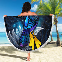 New Zealand Tui Bird Matariki Beach Blanket Galaxy Fern With Maori Pattern LT03 - Polynesian Pride