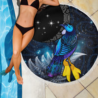 New Zealand Tui Bird Matariki Beach Blanket Galaxy Fern With Maori Pattern LT03 - Polynesian Pride