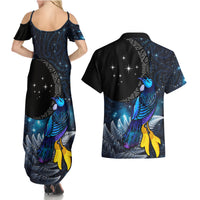 New Zealand Tui Bird Matariki Couples Matching Summer Maxi Dress and Hawaiian Shirt Galaxy Fern With Maori Pattern