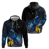 New Zealand Tui Bird Matariki Hoodie Galaxy Fern With Maori Pattern