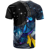 New Zealand Tui Bird Matariki T Shirt Galaxy Fern With Maori Pattern LT03 - Polynesian Pride