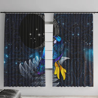 New Zealand Tui Bird Matariki Window Curtain Galaxy Fern With Maori Pattern LT03 With Hooks Blue - Polynesian Pride