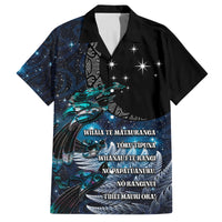 New Zealand Tui Bird Family Matching Long Sleeve Bodycon Dress and Hawaiian Shirt Matariki Poetry Pattern Galaxy Style LT03 Dad's Shirt - Short Sleeve Blue - Polynesian Pride