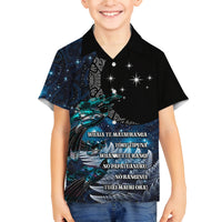 New Zealand Tui Bird Family Matching Long Sleeve Bodycon Dress and Hawaiian Shirt Matariki Poetry Pattern Galaxy Style LT03 Son's Shirt Blue - Polynesian Pride