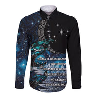 New Zealand Tui Bird Long Sleeve Button Shirt Matariki Poetry Pattern Galaxy Style LT03 Unisex Blue - Polynesian Pride
