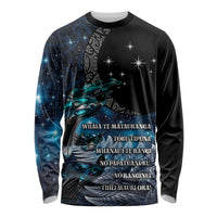 New Zealand Tui Bird Long Sleeve Shirt Matariki Poetry Pattern Galaxy Style LT03 Unisex Blue - Polynesian Pride