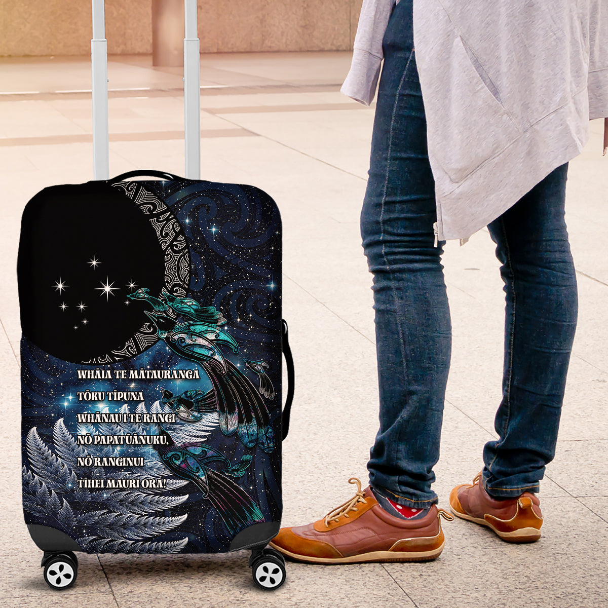 New Zealand Tui Bird Luggage Cover Matariki Poetry Pattern Galaxy Style