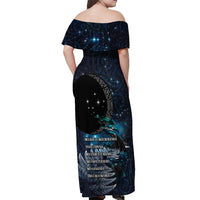 New Zealand Tui Bird Off Shoulder Maxi Dress Matariki Poetry Pattern Galaxy Style