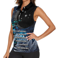 New Zealand Tui Bird Women Sleeveless Polo Shirt Matariki Poetry Pattern Galaxy Style