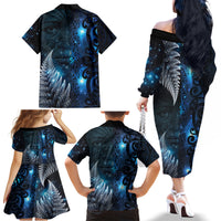 New Zealand Matariki Family Matching Off The Shoulder Long Sleeve Dress and Hawaiian Shirt The Tribal Maori Face and Silver Fern