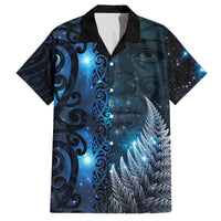 New Zealand Matariki Family Matching Off Shoulder Maxi Dress and Hawaiian Shirt The Tribal Maori Face and Silver Fern LT03 Dad's Shirt - Short Sleeve Blue - Polynesian Pride