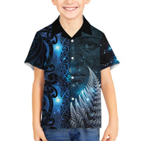 New Zealand Matariki Family Matching Short Sleeve Bodycon Dress and Hawaiian Shirt The Tribal Maori Face and Silver Fern LT03 Son's Shirt Blue - Polynesian Pride
