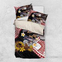 United States and American Samoa Together Bedding Set Bald Eagle and Polynesian Traditional Culture with Plumeria