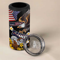 United States and American Samoa Together 4 in 1 Can Cooler Tumbler Bald Eagle and Polynesian Traditional Culture with Plumeria